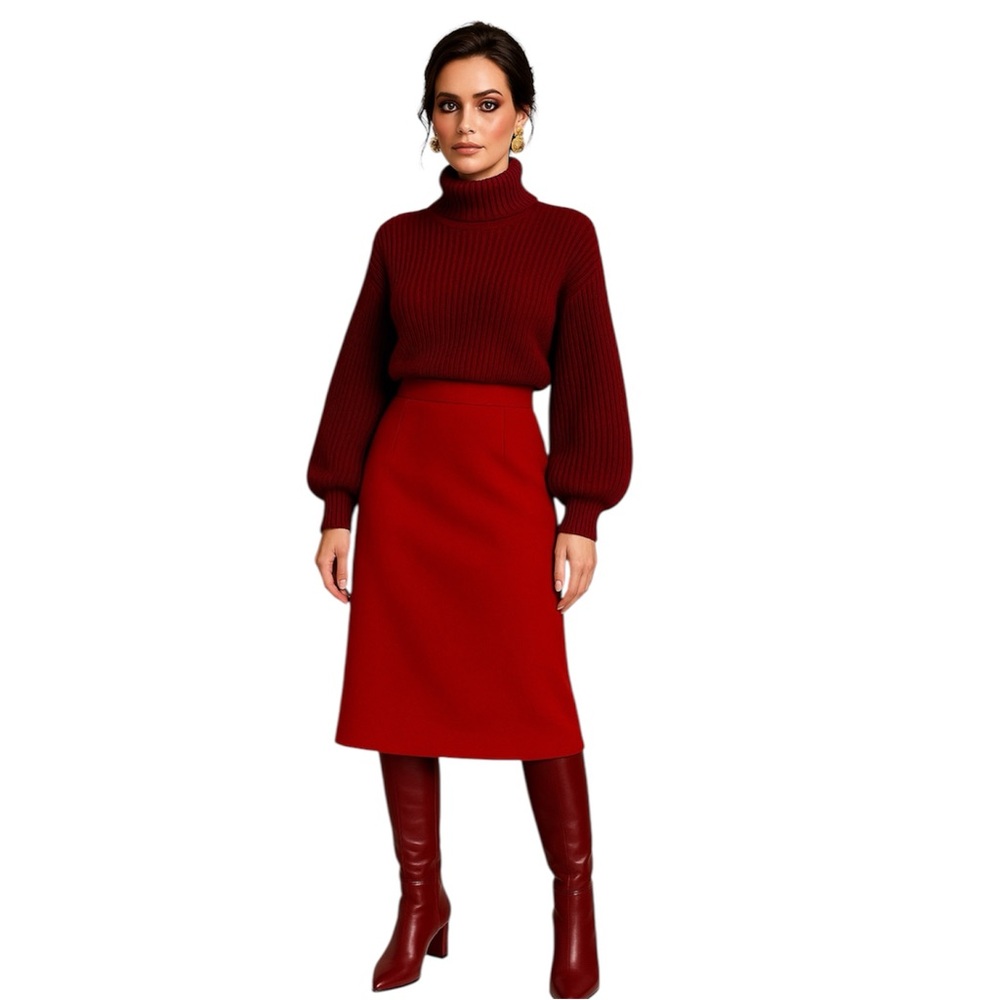 Vintage Pendleton 100% Wool Red Midi Skirt USA Made 1960s 70s Size 12